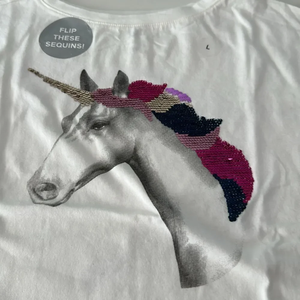 Gap Kids Girl Unicorn Flip Sequins fun T-Shirt. Size Large. NWTs!